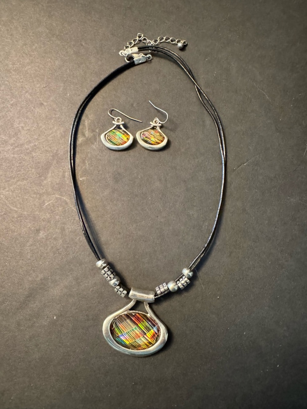 Handcrafted Multicolor Glass Pendant Necklace & Earrings -  Vintage